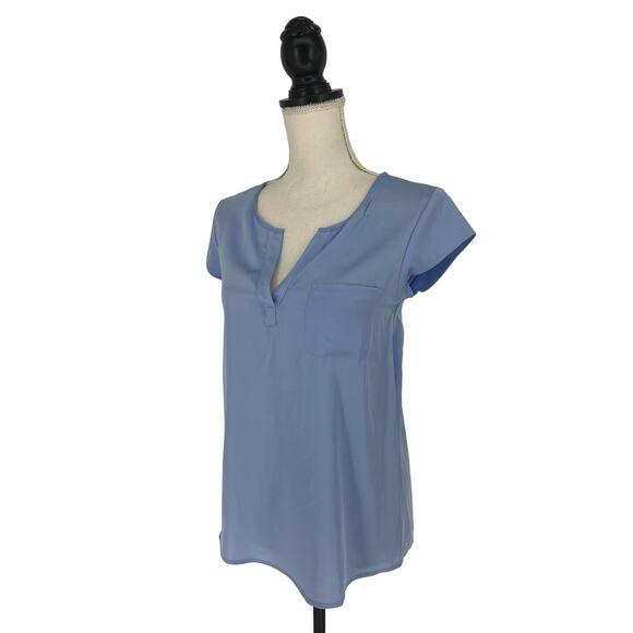 Repeat Cashmere Silk Top with Breast Pocket in Sky - Picture 5 of 12